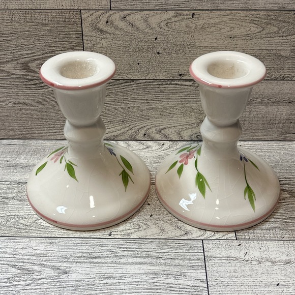 Porcelain Floral Candleholders  4.25x3.75" (Set of 2) Vintage *Glaze is Crackled - Picture 6 of 7
